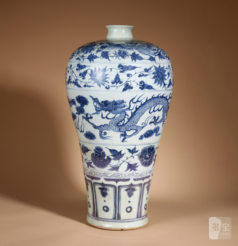 明 青花缠枝花龙凤纹梅瓶 - 图2